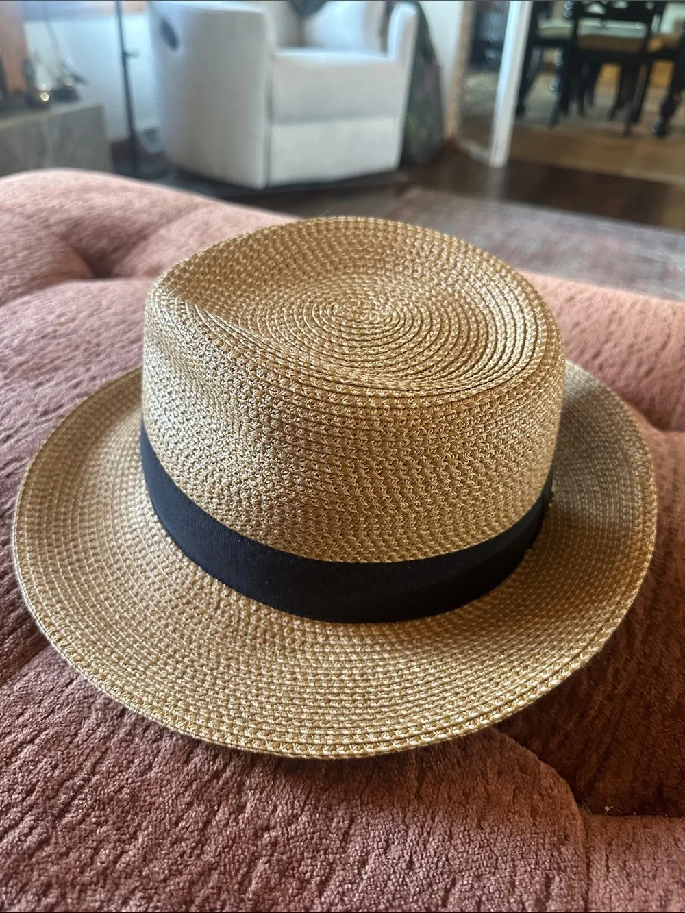Eric Javets New York Straw Fedora Hat with Black Band - Natural
